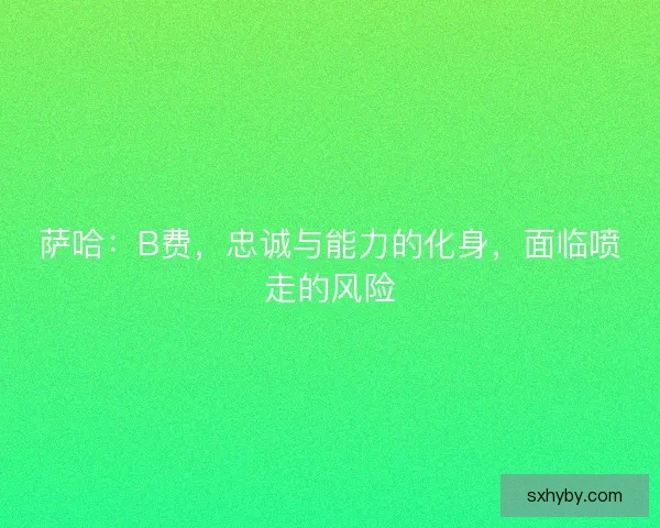 萨哈：B费，忠诚与能力的化身，面临喷走的风险